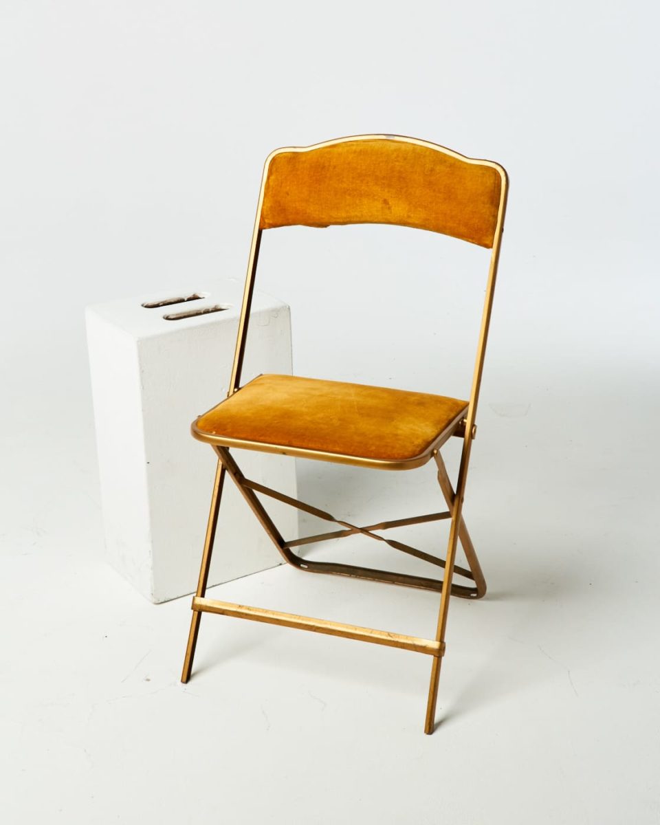 CH111 Gold Velvet Folding Chair Prop Rental | ACME Brooklyn