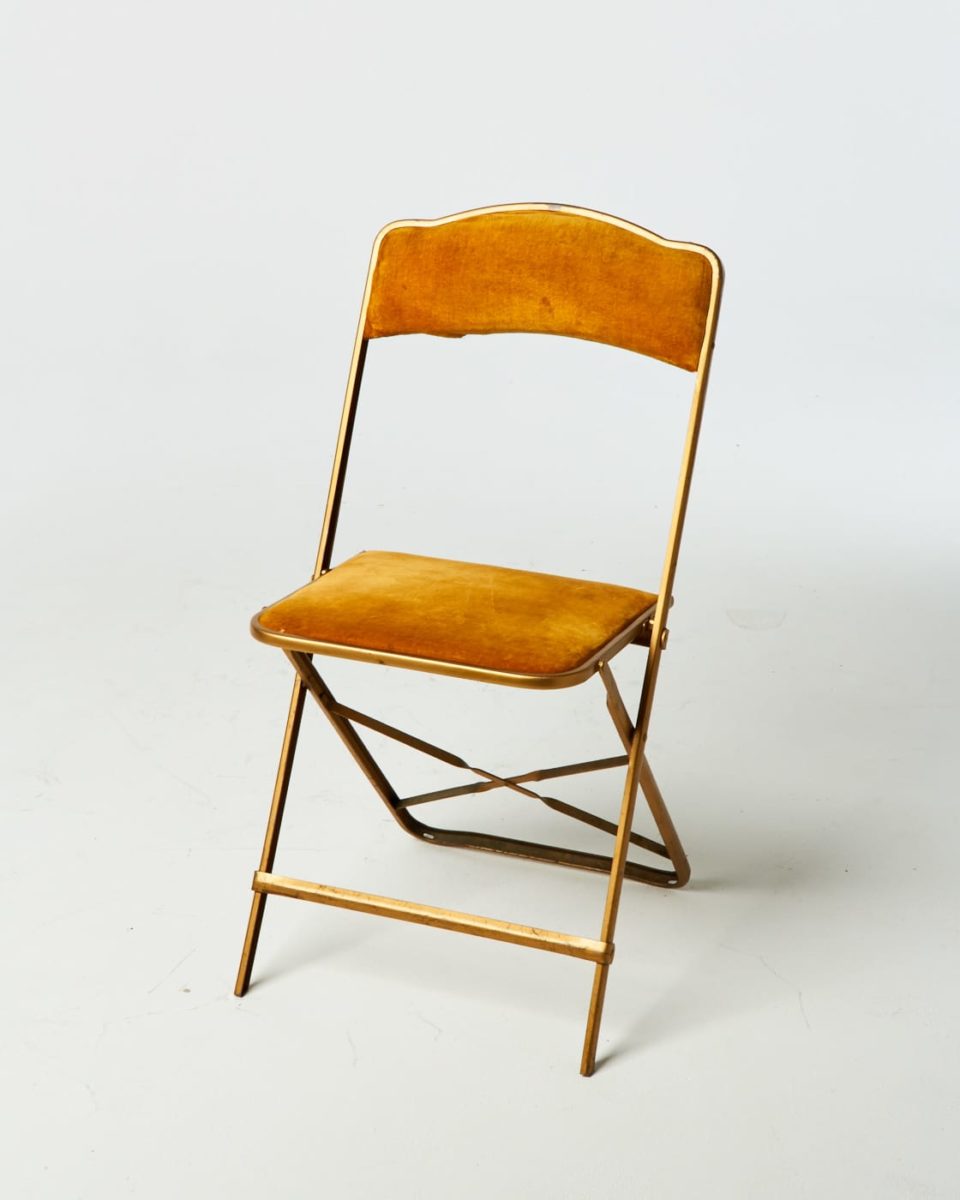 CH111 Gold Velvet Folding Chair Prop Rental | ACME Brooklyn
