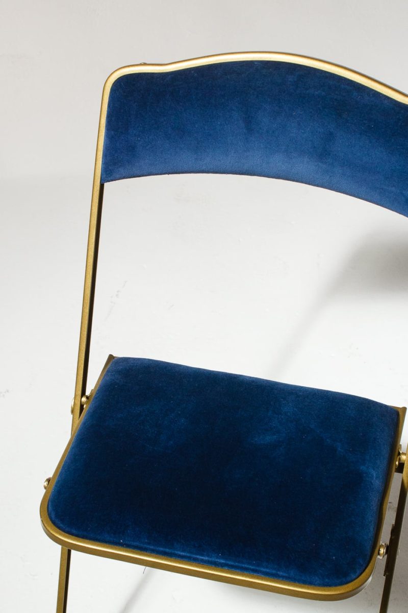 CH345 Blue Velvet Folding Chair Prop Rental | ACME Brooklyn