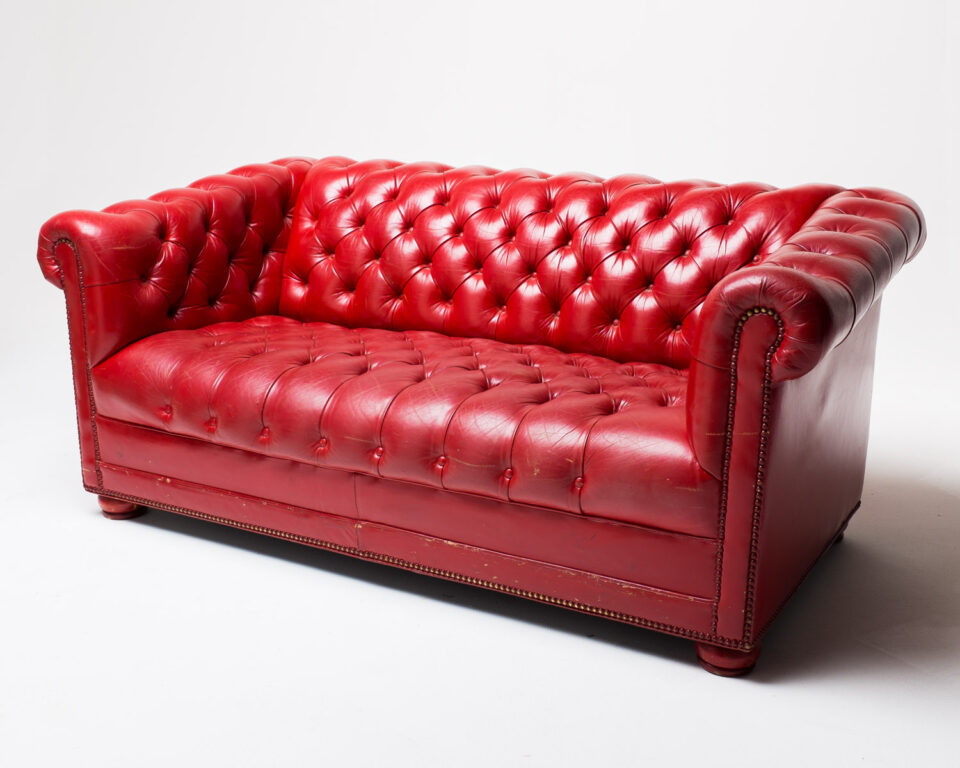 english red leather sofa