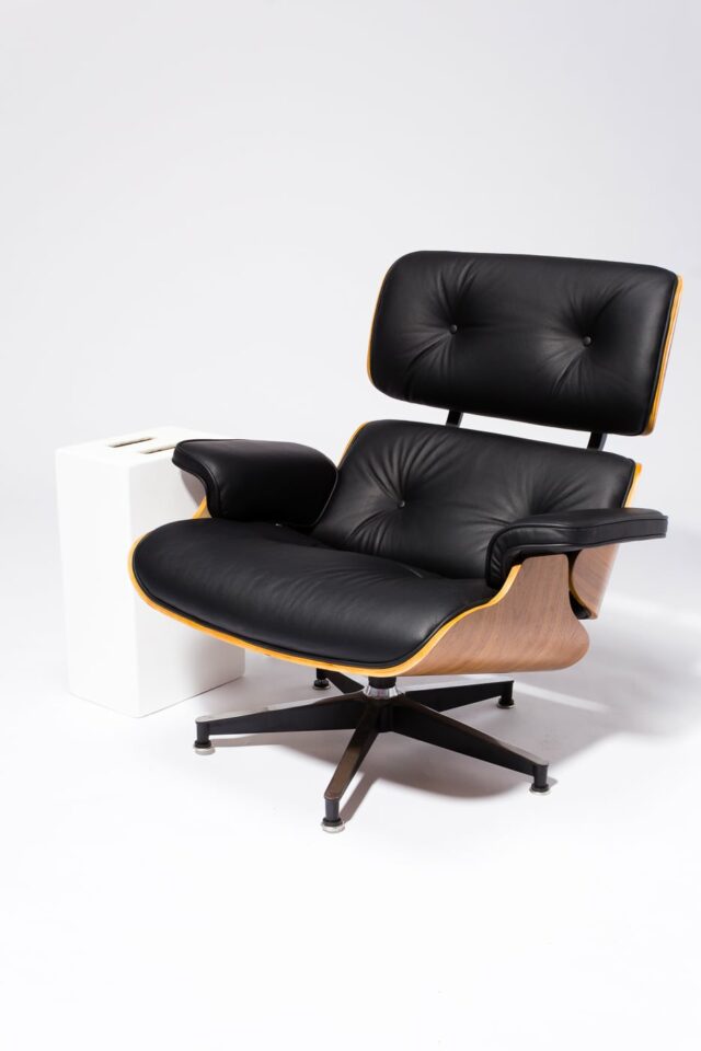 CH587 Black Eames-Style Lounge Chair and Ottoman Prop Rental - ACME ...