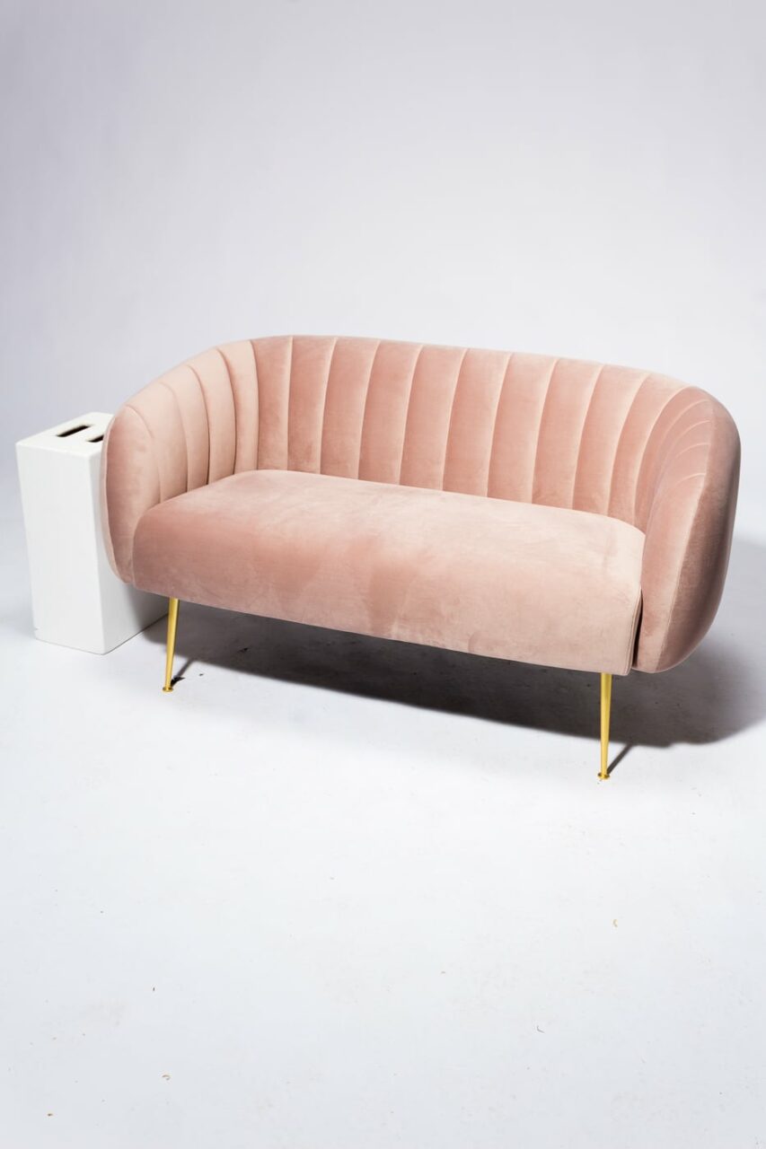 CO066 Louise Rose Gold Velvet Loveseat Prop Rental ACME