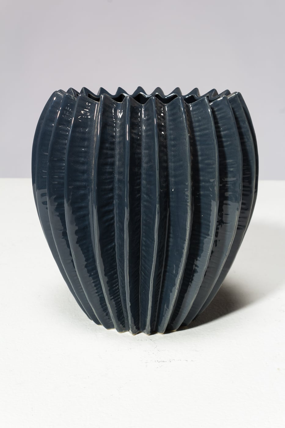 PL034 Corrugated Ceramic Vase Prop Rental - ACME Brooklyn