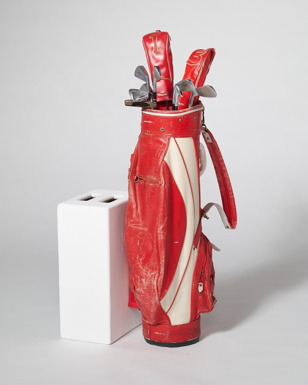 Red Leather Golf Bag Cart - Real Leather Studio